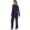 GYS Womens Pajama Sets Viscose from Bamboo Long Sleeve Pleated Tops and Lounge Pants with Pockets Soft Knit Sleepwear Pjs(Navy)