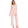GYS Womens Pajama Sets Viscose from Bamboo Long Sleeve Pleated Tops and Lounge Pants with Pockets Soft Knit Sleepwear Pjs(Pink)