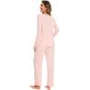 GYS Womens Pajama Sets Viscose from Bamboo Long Sleeve Pleated Tops and Lounge Pants with Pockets Soft Knit Sleepwear Pjs(Pink)