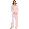 GYS Womens Pajama Sets Viscose from Bamboo Long Sleeve Pleated Tops and Lounge Pants with Pockets Soft Knit Sleepwear Pjs(Pink)