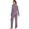 GYS Womens Pajama Sets Viscose from Bamboo Long Sleeve Pleated Tops and Lounge Pants with Pockets Soft Knit Sleepwear Pjs(Purplish Grey)