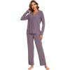 GYS Womens Pajama Sets Viscose from Bamboo Long Sleeve Pleated Tops and Lounge Pants with Pockets Soft Knit Sleepwear Pjs(Purplish Grey)