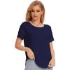 GYS Womens Pajama Tops Short Sleeve Shirts Summer Comfy Crew Neck Sleep T-Shirt(Navy)