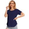 GYS Womens Pajama Tops Short Sleeve Shirts Summer Comfy Crew Neck Sleep T-Shirt(Navy)