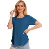 GYS Womens Pajama Tops Short Sleeve Shirts Summer Comfy Crew Neck Sleep T-Shirt(Teal Blue)