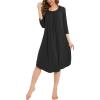 GYS Womens Long Nightgowns Soft Bamboo Viscose 3/4 Sleeves Pleated Sleepshirts Ladies Sleepwear Gown for Mom(Black)
