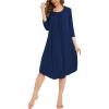 GYS Womens Long Nightgowns Soft Bamboo Viscose 3/4 Sleeves Pleated Sleepshirts Ladies Sleepwear Gown for Mom(Navy)
