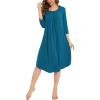 GYS Womens Long Nightgowns Soft Bamboo Viscose 3/4 Sleeves Pleated Sleepshirts Ladies Sleepwear Gown for Mom(Teal Blue)