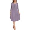 GYS Womens Long Nightgowns Soft Bamboo Viscose 3/4 Sleeves Pleated Sleepshirts Ladies Sleepwear Gown for Mom(Violet)