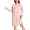 GYS Womens Long Sleeve Nightgown Bamboo Cotton Nightshirts Sleepwear Soft Stretchy Sleep Dress with Pockets(Dusty Orchid)