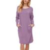 GYS Womens Long Sleeve Nightgown Bamboo Cotton Nightshirts Sleepwear Soft Stretchy Sleep Dress with Pockets(Purple)