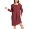 GYS Womens Long Sleeve Nightgown Bamboo Cotton Nightshirts Sleepwear Soft Stretchy Sleep Dress with Pockets(Wine)