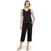 GYS Womens Pajama Set, Bamboo Viscose Pjs, Sleeveless Satin V-Neck Tank Top and Capri Pants 2 Piece Lounge Set(Black)
