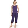 GYS Womens Pajama Set, Bamboo Viscose Pjs, Sleeveless Satin V-Neck Tank Top and Capri Pants 2 Piece Lounge Set(Deep Purple)