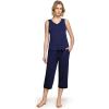 GYS Womens Pajama Set, Bamboo Viscose Pjs, Sleeveless Satin V-Neck Tank Top and Capri Pants 2 Piece Lounge Set(Navy)