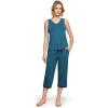 GYS Womens Pajama Set, Bamboo Viscose Pjs, Sleeveless Satin V-Neck Tank Top and Capri Pants 2 Piece Lounge Set(Teal Blue)