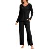 GYS Womens Pajama Sets Viscose from Bamboo Long Sleeve Pleated Tops and Lounge Pants with Pockets Soft Knit Sleepwear Pjs(Black)