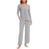 GYS Womens Pajama Sets Viscose from Bamboo Long Sleeve Pleated Tops and Lounge Pants with Pockets Soft Knit Sleepwear Pjs(Heather Grey)