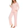 GYS Womens Pajama Sets Viscose from Bamboo Long Sleeve Pleated Tops and Lounge Pants with Pockets Soft Knit Sleepwear Pjs(Pink)