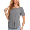 GYS Womens Pajama Tops Short Sleeve Shirts Summer Comfy Crew Neck Sleep T-Shirt(Heather Grey)