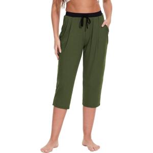 GYS Bamboo Viscose Capri Pajama Pants for Women Soft Summer Lounge Pants with Pockets(Army Green)