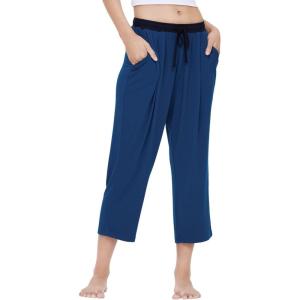 GYS Bamboo Viscose Capri Pajama Pants for Women Soft Summer Lounge Pants with Pockets(Ink Blue)