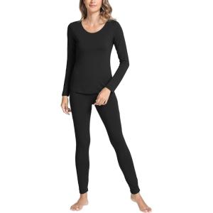 GYS Bamboo Viscose Long Johns Sets Thermal Underwear for Women Long Sleeve Base Layer(Black)