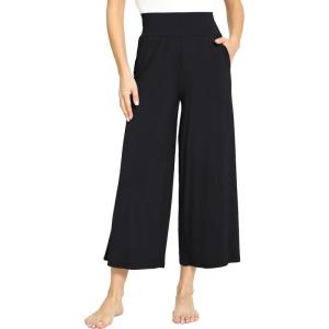 GYS Bamboo Viscose Wide Leg Palazzo Cropped Pants, High Waist Capris Cloud-Soft Pajama Pants with Pockets, Flowy Yoga Pants(Black)