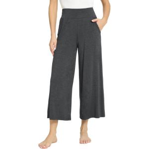 GYS Bamboo Viscose Wide Leg Palazzo Cropped Pants, High Waist Capris Cloud-Soft Pajama Pants with Pockets, Flowy Yoga Pants(Dark Grey)