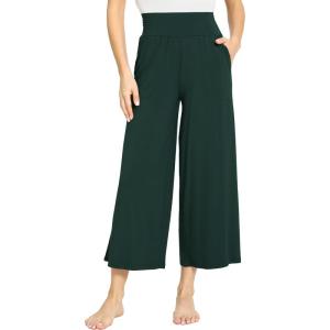 GYS Bamboo Viscose Wide Leg Palazzo Cropped Pants, High Waist Capris Cloud-Soft Pajama Pants with Pockets, Flowy Yoga Pants(Green)