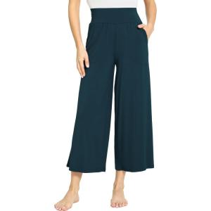 GYS Bamboo Viscose Wide Leg Palazzo Cropped Pants, High Waist Capris Cloud-Soft Pajama Pants with Pockets, Flowy Yoga Pants(Ink Blue)