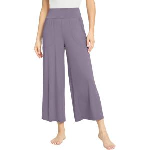 GYS Bamboo Viscose Wide Leg Palazzo Cropped Pants, High Waist Capris Cloud-Soft Pajama Pants with Pockets, Flowy Yoga Pants(Violet)