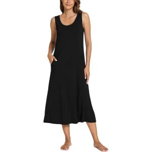 GYS Sleeveless Nightgowns for Women Soft Bamboo Viscose Night Shirts Tank Sleepwear with Pockets Long Sleep Dress(Black)
