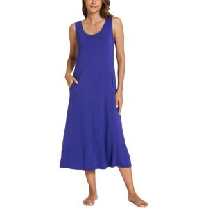 GYS Sleeveless Nightgowns for Women Soft Bamboo Viscose Night Shirts Tank Sleepwear with Pockets Long Sleep Dress(Blue Violet)