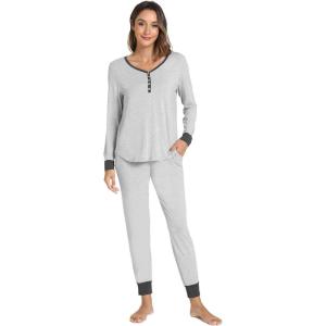 GYS Viscose from Bamboo Pajama Sets for Women Long Sleeve Sleepwear Soft Christmas Pjs Lounge Sets(Light Heather Grey)