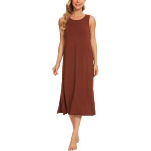 GYS Womens Bamboo Viscose Sleeveless Long Nightgowns(Brick Red)