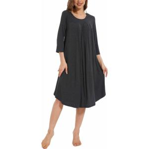 GYS Womens Long Nightgowns Soft Bamboo Viscose 3/4 Sleeves Pleated Sleepshirts Ladies Sleepwear Gown for Mom(Charcoal)