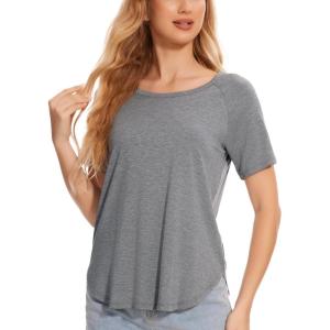 GYS Womens Pajama Tops Short Sleeve Shirts Summer Comfy Crew Neck Sleep T-Shirt(Heather Grey)
