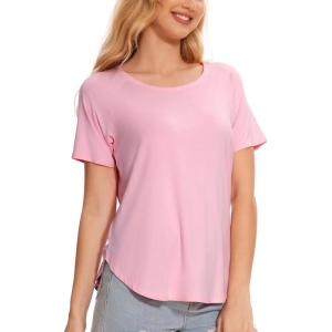 GYS Womens Pajama Tops Short Sleeve Shirts Summer Comfy Crew Neck Sleep T-Shirt(Pink)