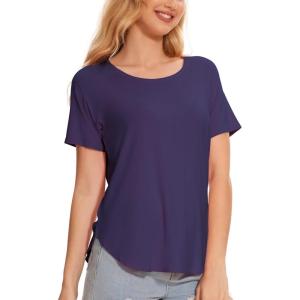 GYS Womens Pajama Tops Short Sleeve Shirts Summer Comfy Crew Neck Sleep T-Shirt(Purple)