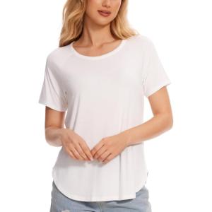 GYS Womens Pajama Tops Short Sleeve Shirts Summer Comfy Crew Neck Sleep T-Shirt(White)