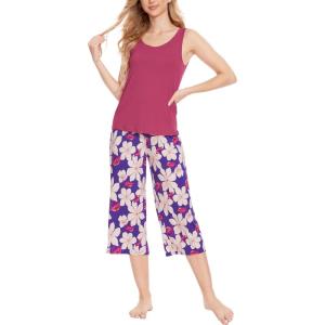 GYS Women’s Viscose Pajama Sets Sleeveless Sleepwear Soft Tank Top and Capri Pants Pjs Lounge Set(Raspberry)