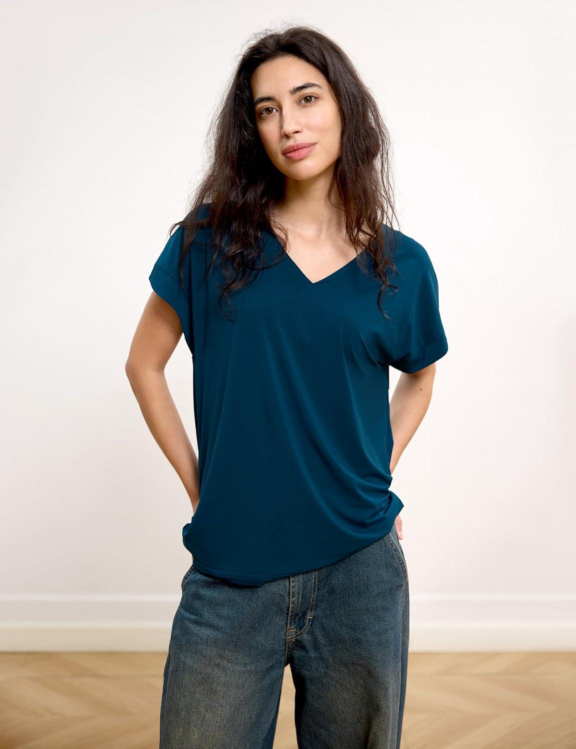 imageGYS Bamboo Viscose T Shirts for Women Short Sleeve V Neck Tee Soft Pajama TopsInk Blue
