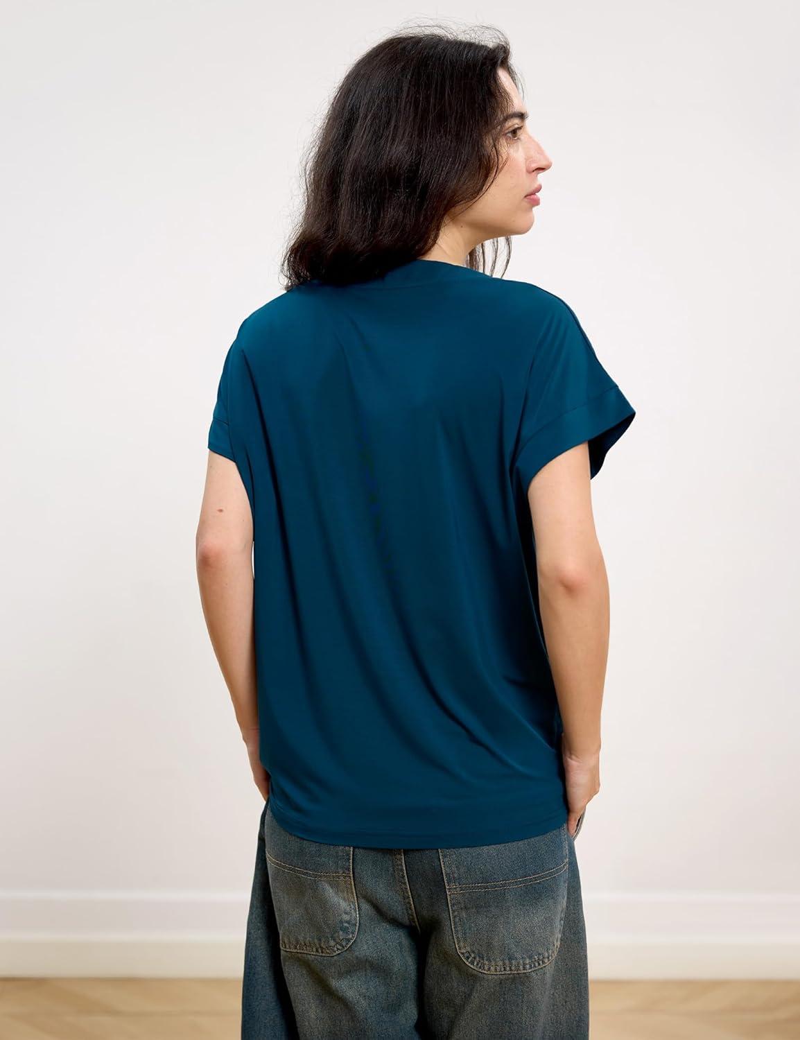 imageGYS Bamboo Viscose T Shirts for Women Short Sleeve V Neck Tee Soft Pajama TopsInk Blue