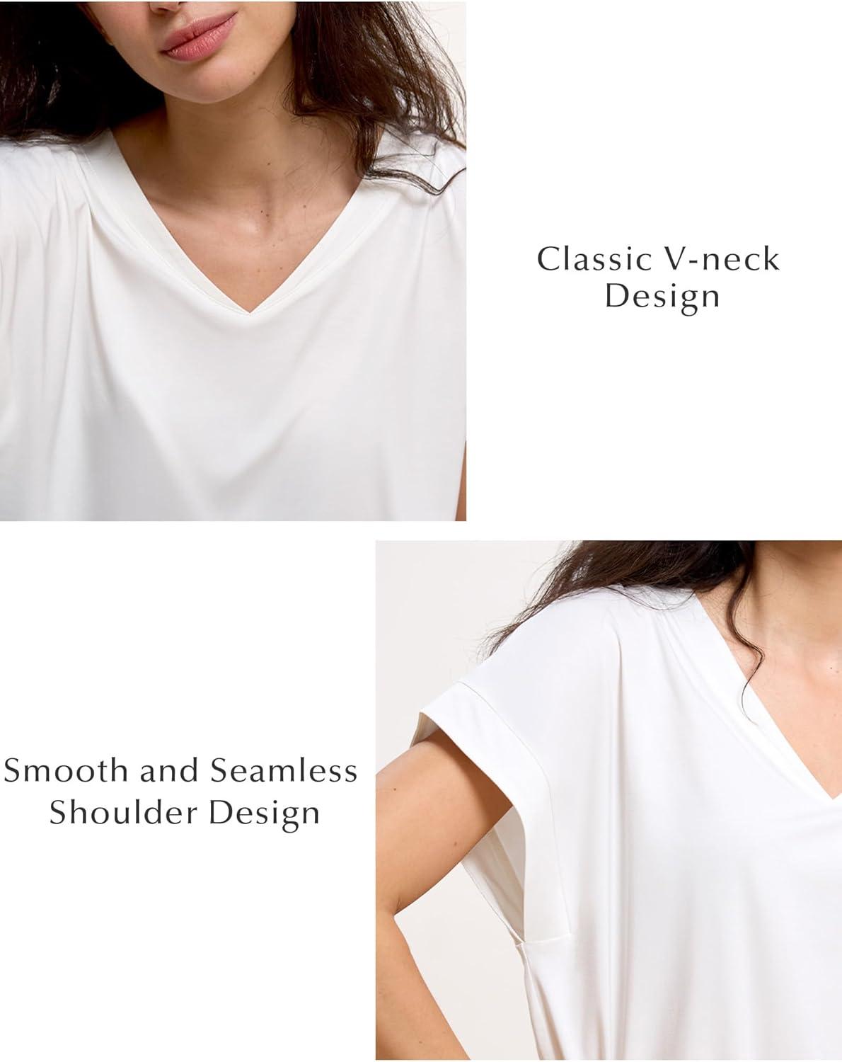 imageGYS Bamboo Viscose T Shirts for Women Short Sleeve V Neck Tee Soft Pajama TopsWhite