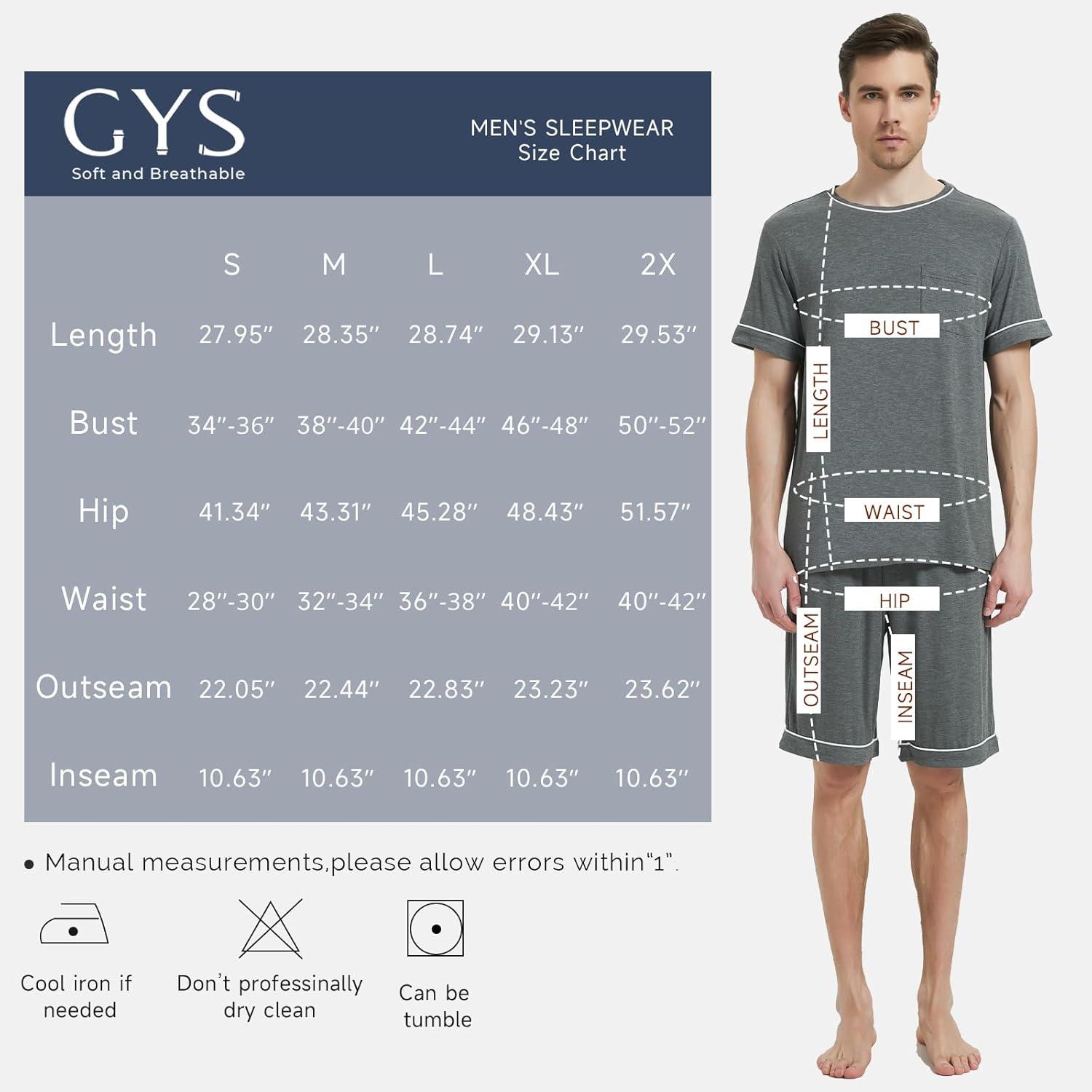 imageGYS Mens Bamboo Viscose Pajamas Set Short Sleeve Top and Shorts Pjs Sleep Set Soft TwoPiece Sleepwear with Pockets