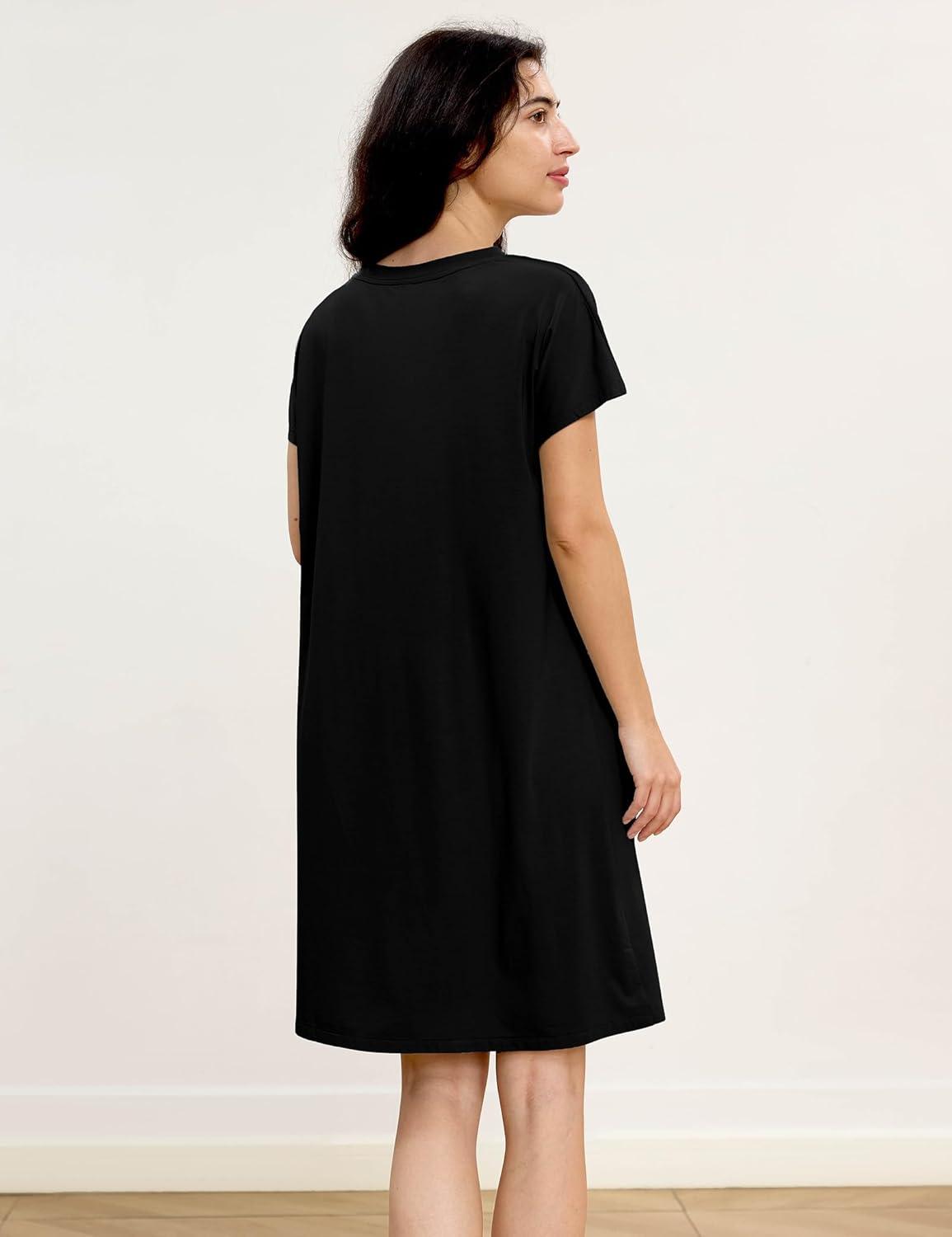 imageGYS Womens Nightgowns Bamboo Viscose Soft and Comfy Short Sleeve Pajama DressBlack
