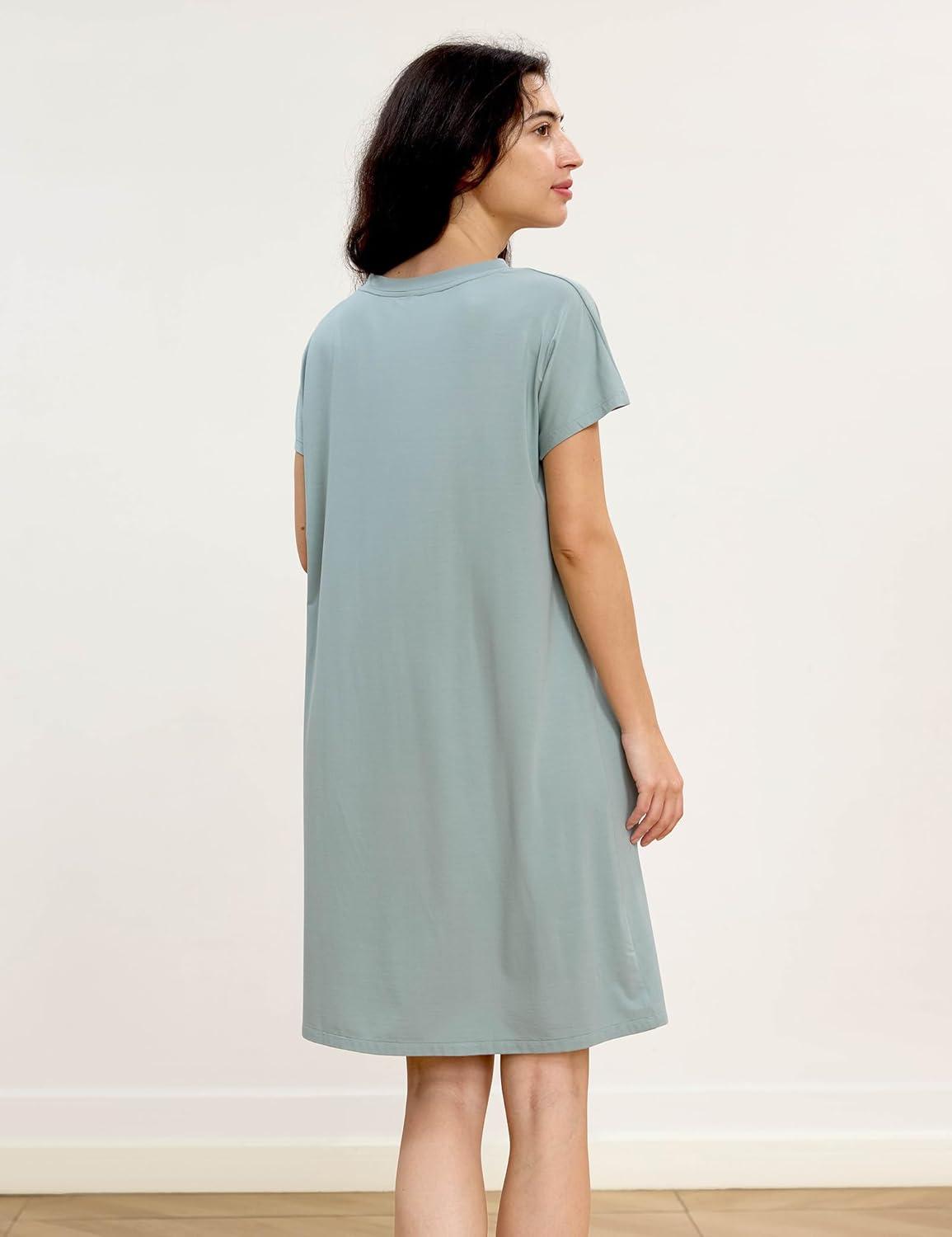 imageGYS Womens Nightgowns Bamboo Viscose Soft and Comfy Short Sleeve Pajama DressLight Greyish Green
