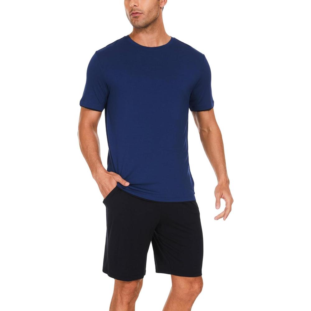 imageGYS Bamboo Viscose Mens Short Pajamas Set Summer Short Sleeve Pjs Set with Pockets