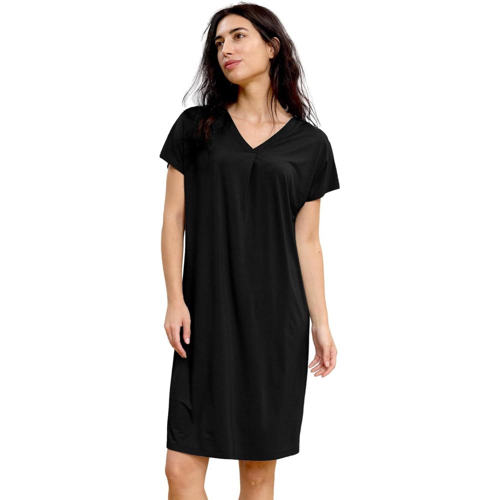 imageGYS Womens Nightgowns Bamboo Viscose Soft and Comfy Short Sleeve Pajama DressBlack